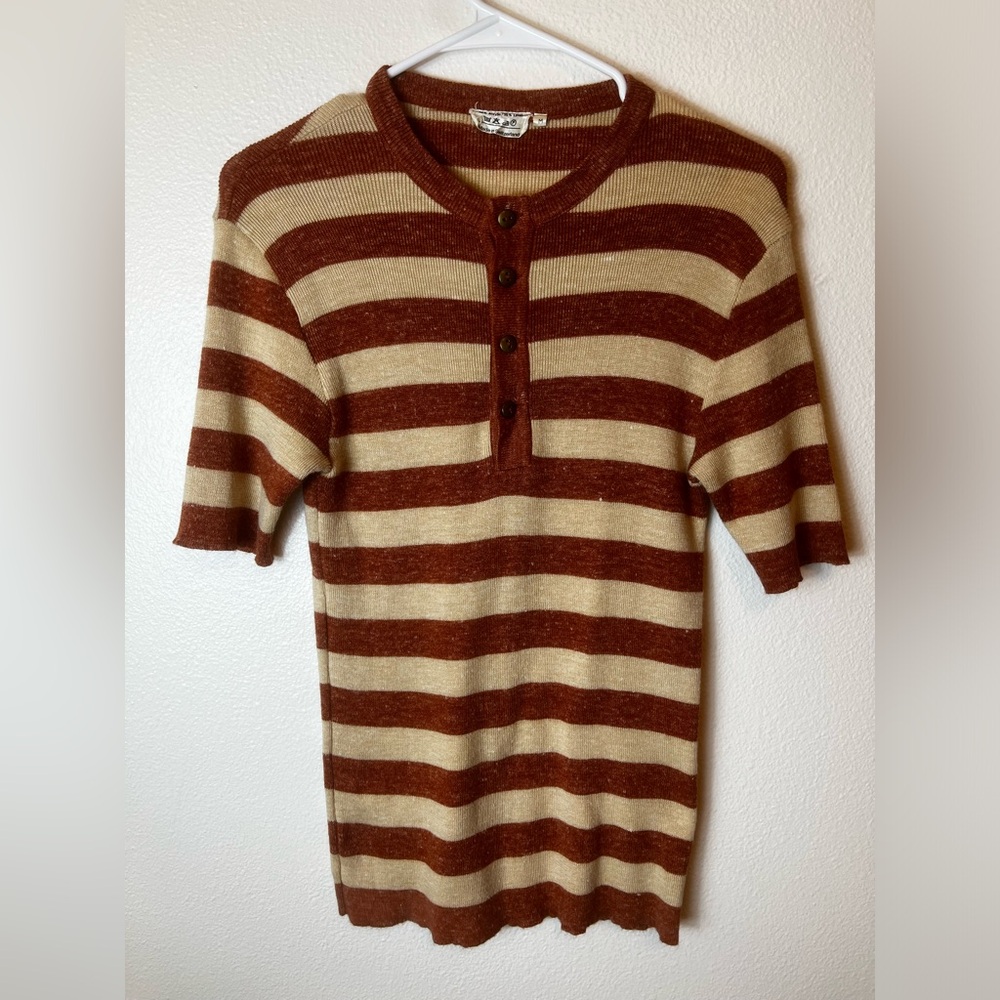 Vinatge‎ 70’s Made in Switzerland Acrylic and Linen Blend Striped Sweater Size M